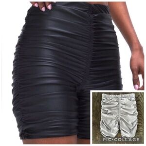 GOOD AMERICAN Silver Ruched Bike Shorts Size L